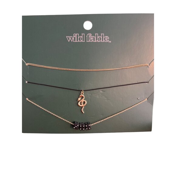 Wild Fable 3 Piece Necklace Set Choker Collar Gold Tone Dice Snake Black NEW - Picture 1 of 4